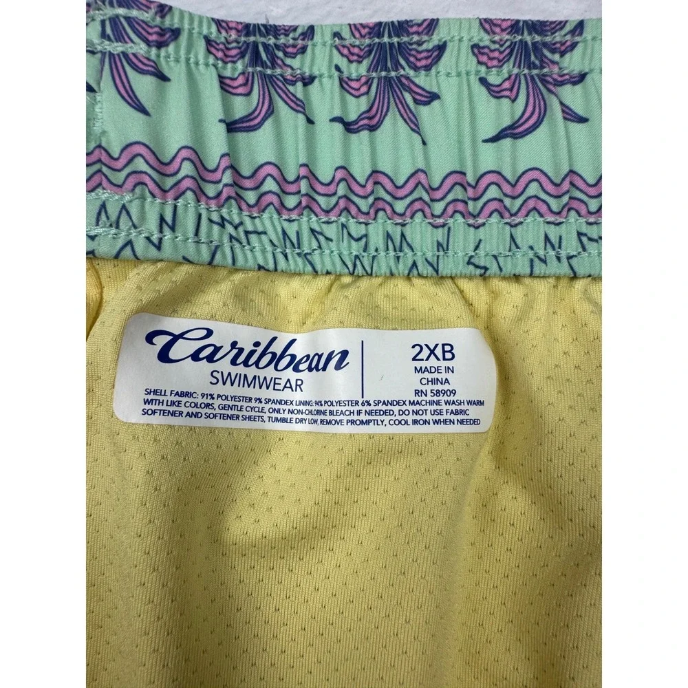 Caribbean Swimwear Mens 2XB Board Shorts Tropical Pineapple Palm Tree Ombre